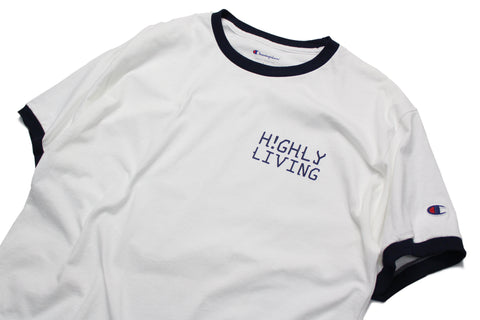 Highly Living Logo Champion Ringer Tee White/Navy