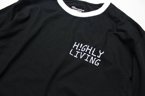 Highly Living Logo Champion Ringer Tee Black/White