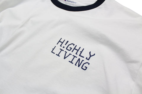 Highly Living Logo Champion Ringer Tee White/Navy