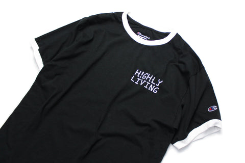 Highly Living Logo Champion Ringer Tee Black/White