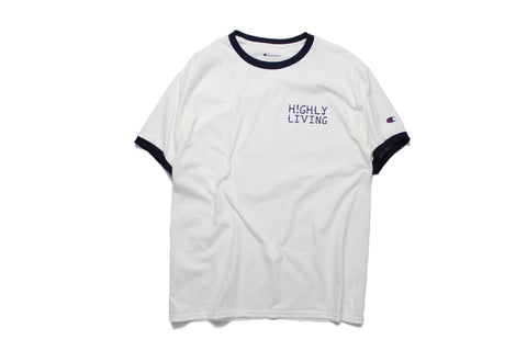 Highly Living Logo Champion Ringer Tee White/Navy
