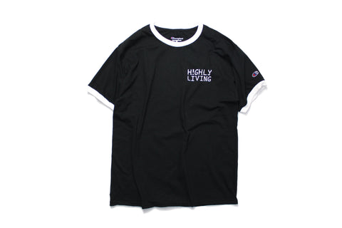 Highly Living Logo Champion Ringer Tee Black/White